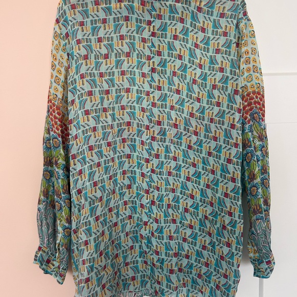 Johnny Was Boho Colorful Floral Copra Rayon Button Down Shirt 1X - Picture 6 of 7